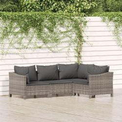 Salon de jardin 4 pcs avec coussins Gris R&eacute;sine tress&eacute;e alsavelo
