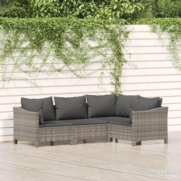 Salon de jardin 4 pcs avec coussins Gris R�sine tress�e alsavelo