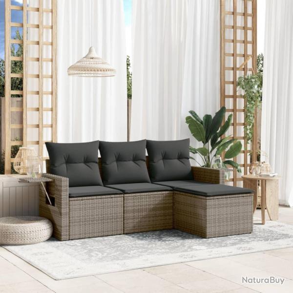 Salon de jardin 4 pcs avec coussins gris r�sine tress�e