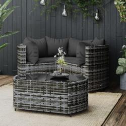 Salon de jardin 4 pcs avec coussins Gris R&eacute;sine tress&eacute;e alsavelo