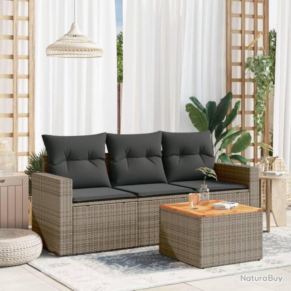 Salon de jardin 4 pcs avec coussins gris r�sine tress�e