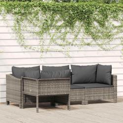 Salon de jardin 4 pcs avec coussins Gris R&eacute;sine tress&eacute;e alsavelo