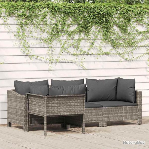 Salon de jardin 4 pcs avec coussins Gris R�sine tress�e