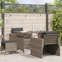 Salon de jardin 4 pcs avec coussins gris r&eacute;sine tress&eacute;e