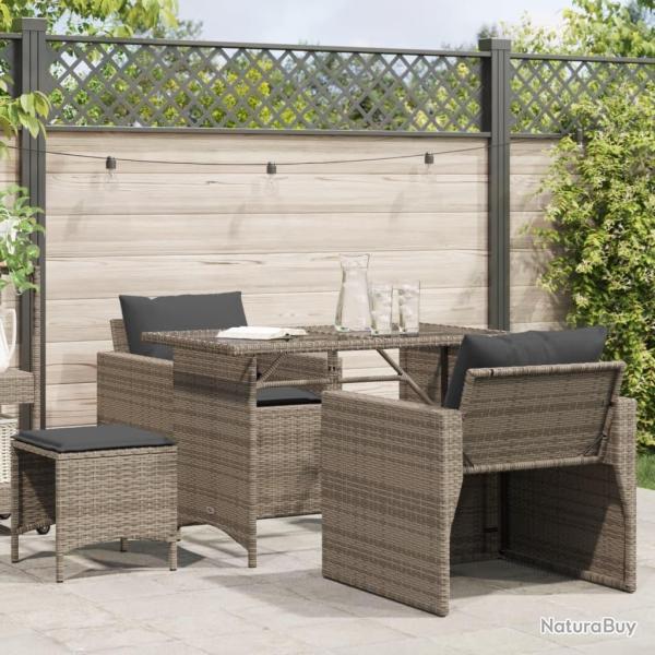 Salon de jardin 4 pcs avec coussins gris r�sine tress�e