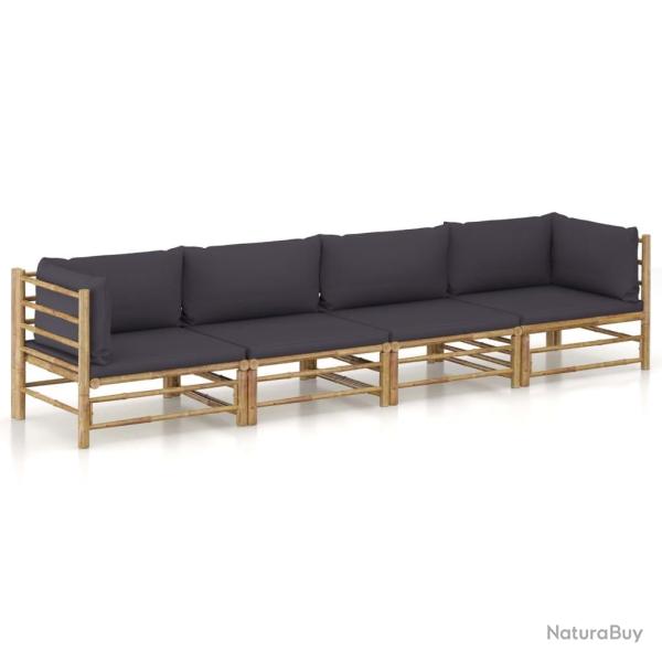 Salon de jardin 4 pcs avec coussins gris fonc� bambou