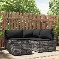 Salon de jardin 4 pcs avec coussins Gris R&eacute;sine tress&eacute;e