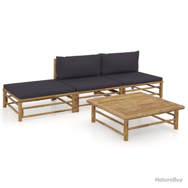 Salon de jardin 4 pcs avec coussins gris fonc� bambou