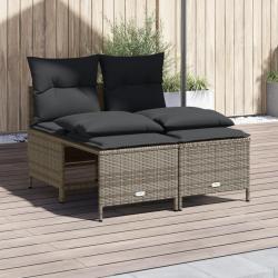 Salon de jardin 4 pcs avec coussins gris r&eacute;sine tress&eacute;e