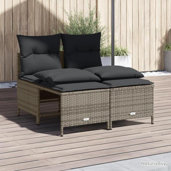 Salon de jardin 4 pcs avec coussins gris r�sine tress�e alsavelo