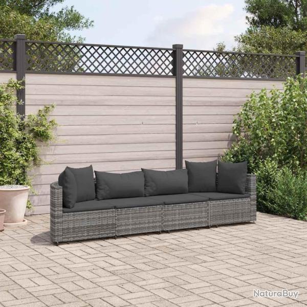 Salon de jardin 4 pcs avec coussins gris r�sine tress�e
