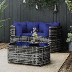 Salon de jardin 4 pcs avec coussins Gris R&eacute;sine tress&eacute;e