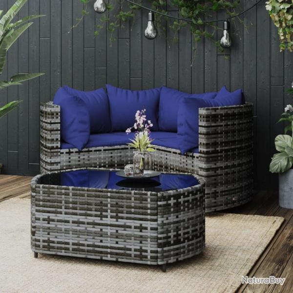 Salon de jardin 4 pcs avec coussins Gris R�sine tress�e