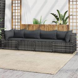 Salon de jardin 4 pcs avec coussins Gris R&eacute;sine tress&eacute;e