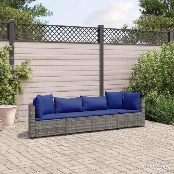 Salon de jardin 4 pcs avec coussins gris r�sine tress�e alsavelo