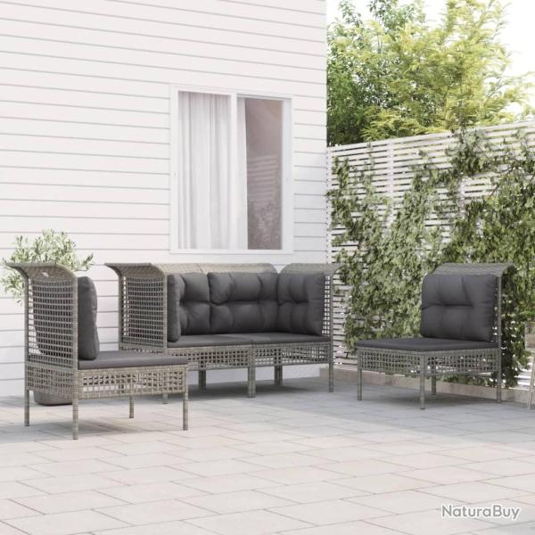 Salon de jardin 4 pcs avec coussins Gris Rsine tresse alsavelo