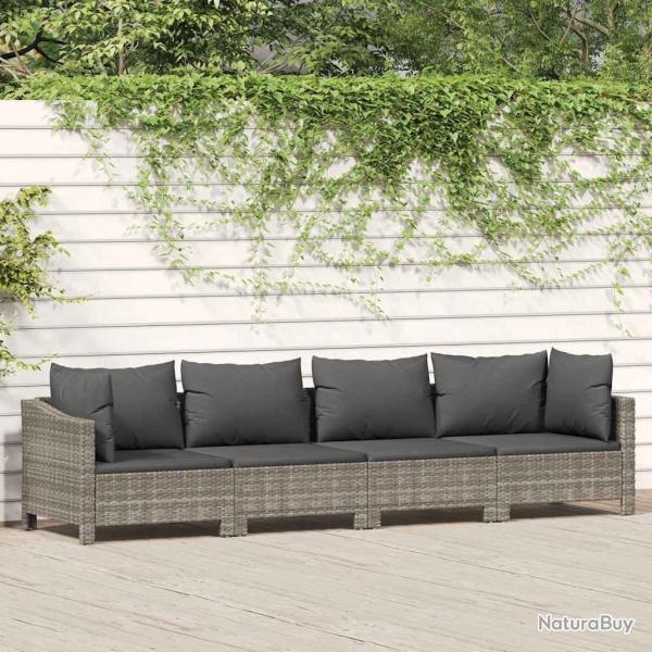 Salon de jardin 4 pcs avec coussins Gris R�sine tress�e alsavelo