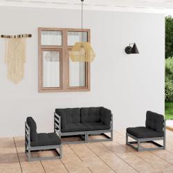 Salon de jardin 4 pcs avec coussins Bois de pin massif alsavelo
