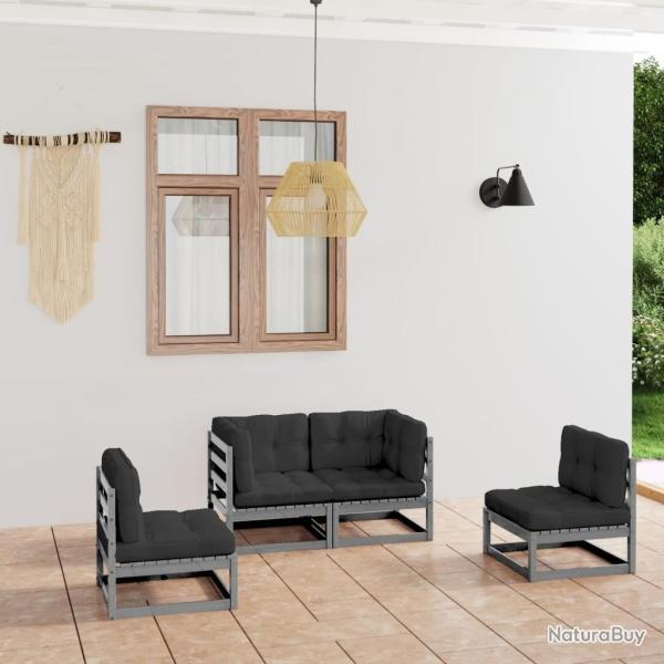 Salon de jardin 4 pcs avec coussins Bois de pin massif alsavelo