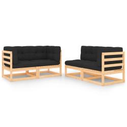 Salon de jardin 4 pcs avec coussins Bois de pin massif alsavelo