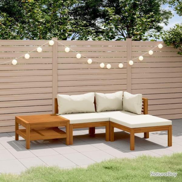 Salon de jardin 4 pcs avec coussin cr�me Bois d'acacia solide