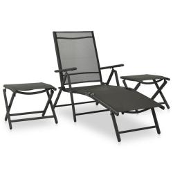 Salon de jardin 3 pcs textil&egrave;ne et aluminium noir alsavelo