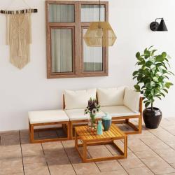 Salon de jardin 4 pcs avec coussin Cr&egrave;me Bois d'acacia solide
