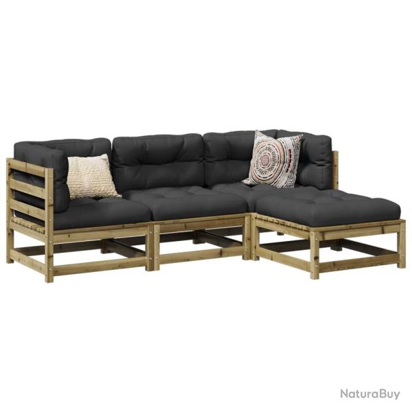 Salon de jardin 4 pcs avec coussins bois de pin impr�gn� alsavelo