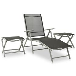 Salon de jardin 3 pcs textil&egrave;ne et aluminium argent&eacute;