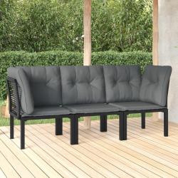 Salon de jardin 3 pcs noir et gris r&eacute;sine tress&eacute;e