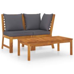 Salon de jardin 3pcs et coussin gris fonc&eacute; Bois d'acacia solide
