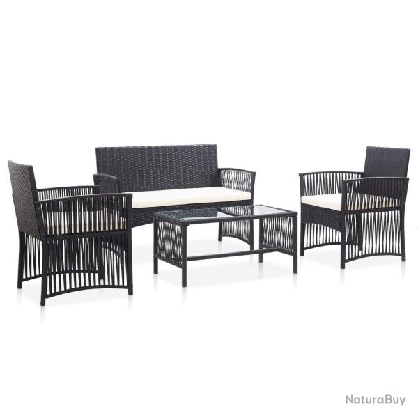 Salon de jardin 4 pcs avec coussin R�sine tress�e Noir