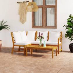 Salon de jardin 4 pcs avec coussin Cr&egrave;me Bois d'acacia solide