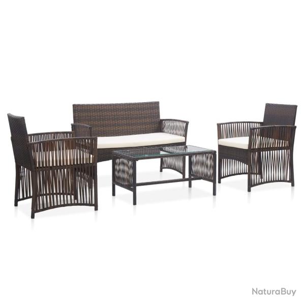 Salon de jardin 4 pcs avec coussin R�sine tress�e Marron