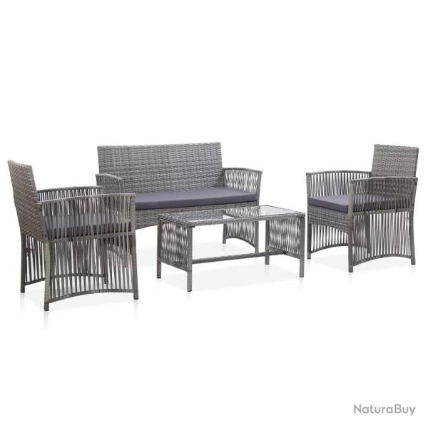 Salon de jardin 4 pcs avec coussin R�sine tress�e Anthracite
