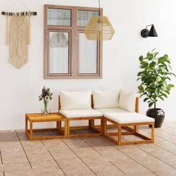 Salon de jardin 4 pcs avec coussin Cr&egrave;me Bois d'acacia solide