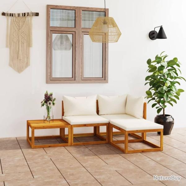 Salon de jardin 4 pcs avec coussin Cr�me Bois d'acacia solide