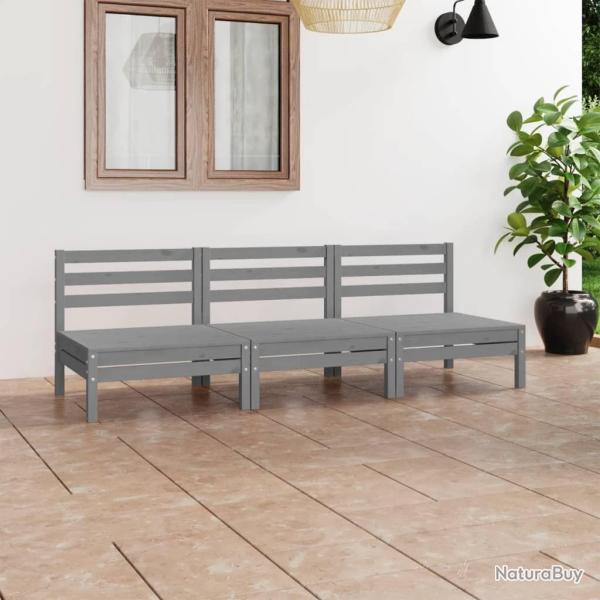 Salon de jardin 3 pcs Gris Bois de pin massif alsavelo