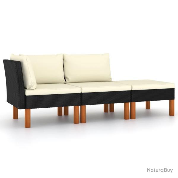 Salon de jardin 3pcs R�sine tress�e et bois d'eucalyptus massif