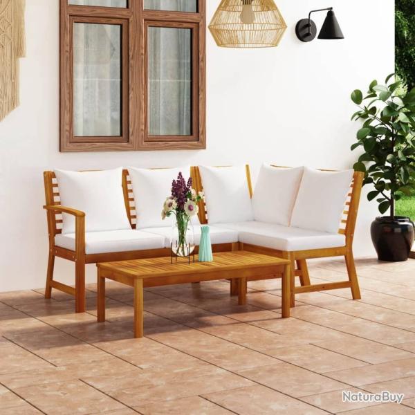 Salon de jardin 4 pcs avec coussin Cr�me Bois d'acacia solide