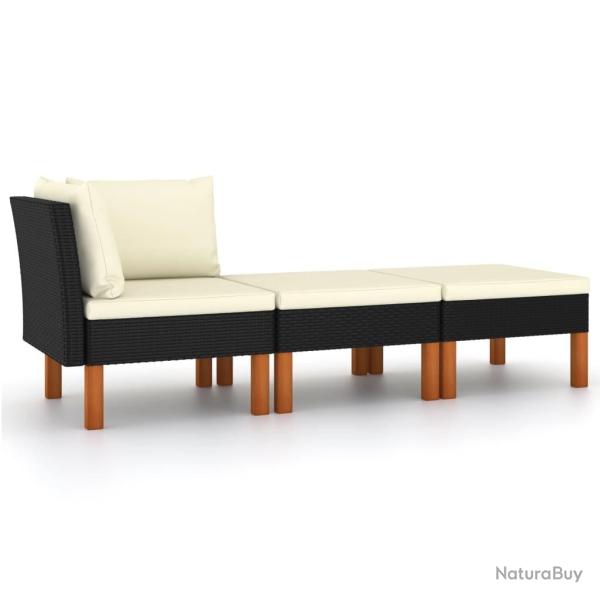 Salon de jardin 3pcs R�sine tress�e et bois d'eucalyptus massif