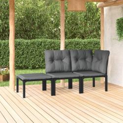 Salon de jardin 3 pcs noir et gris r&eacute;sine tress&eacute;e