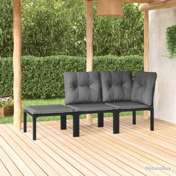 Salon de jardin 3 pcs noir et gris r�sine tress�e