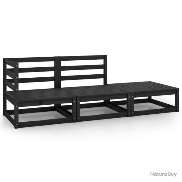 Salon de jardin 3 pcs noir bois de pin massif