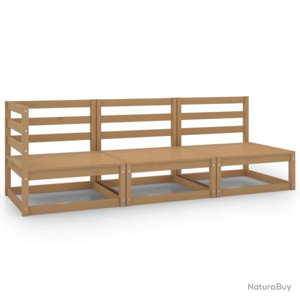 Salon de jardin 3 pcs marron miel bois de pin massif