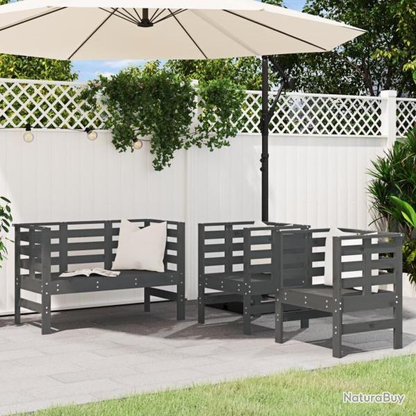 Salon de jardin 3 pcs gris bois massif de pin alsavelo