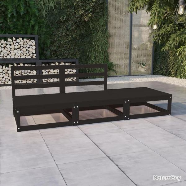 Salon de jardin 3 pcs noir bois de pin massif alsavelo