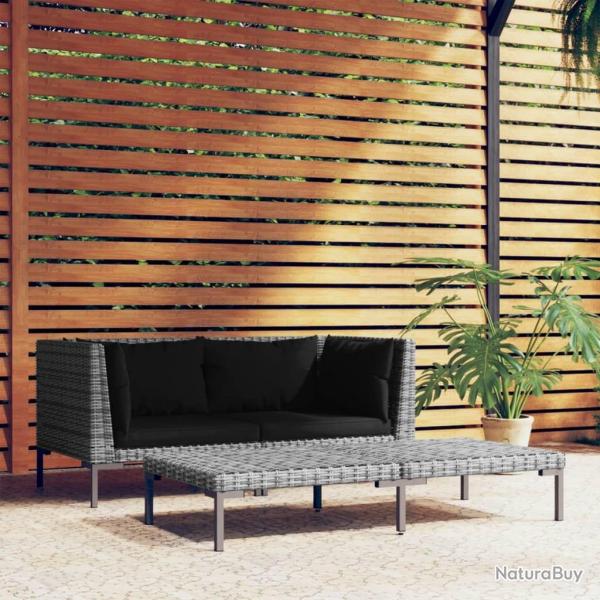Salon de jardin 3 pcs Gris fonc� R�sine tress�e demi-ronde