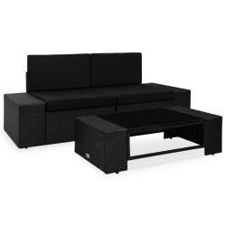 Salon de jardin 3 pcs R&eacute;sine tress&eacute;e Noir