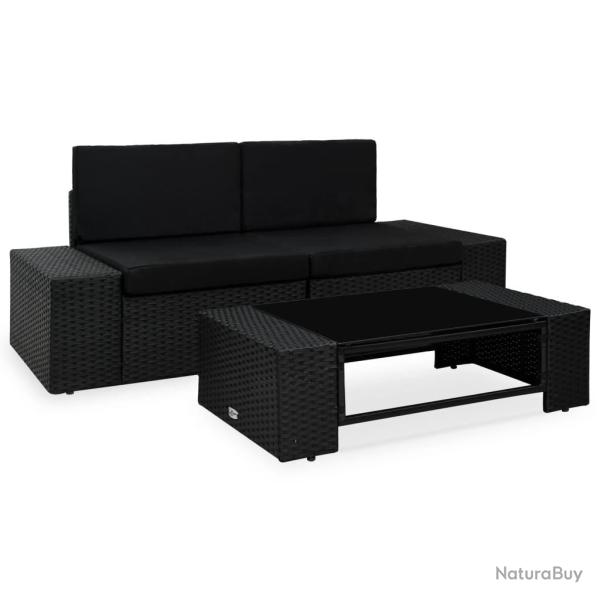 Salon de jardin 3 pcs R�sine tress�e Noir